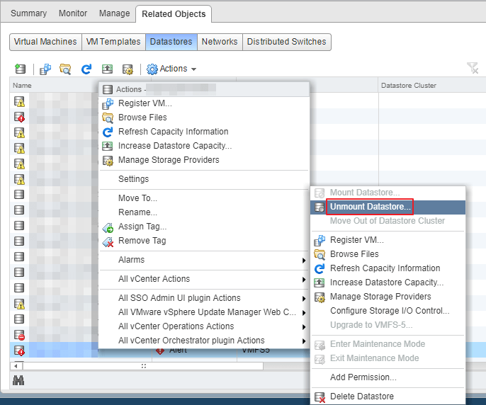 Unmount datastore Esxi